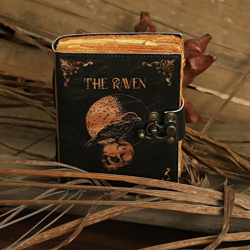 cuero Leather Gothic Journal Magical Raven Skull Spiral Notebook Mystery Crow Journal Grimoire Witchcraft Spellwork Journal Great for Halloween and Raven Lovers Aesthetic Leather Journal for Men and Women - Image 4